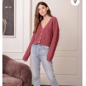 Lulus Sharp Thinking Washed Burgundy Cable Knit Cardigan Sweater M